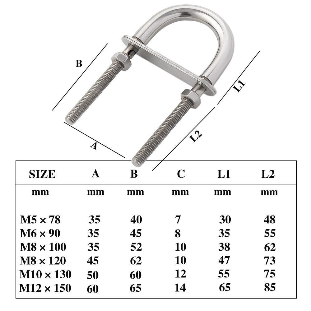 1Pcs Bow Stern Marine U-bolt Metal Screw Pads Boat Hardware with Nut 304 Stainless Steel Eye Rope Rigging Yacht Accessories