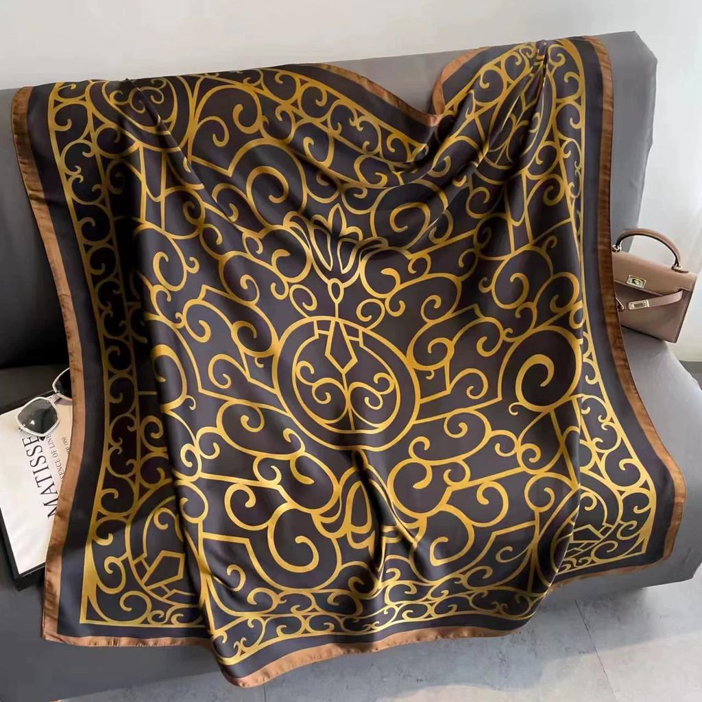 110cm Large Sqaure Scarf Printed Imitation Silk Scarf Women's Hadscarf
