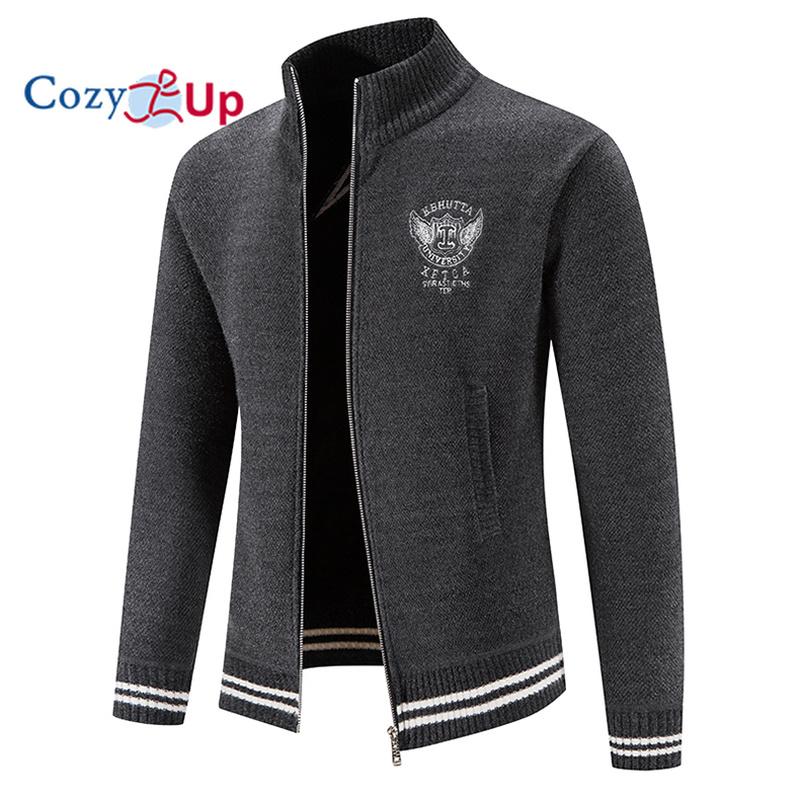 Cozy Up Мужской свитер с длинным рукавом, новый вышитый тонкий воротник-стойка, плюс флисовый трикотаж