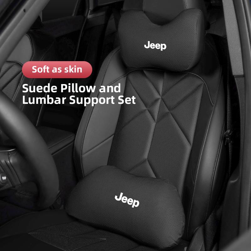 Leather Car Neck Headrest & Lumbar Support Pillow Soft Waist Valve Stem For Jeep Renegade Wagoneer Avenger Recon Wrangler JK KUBEL1
