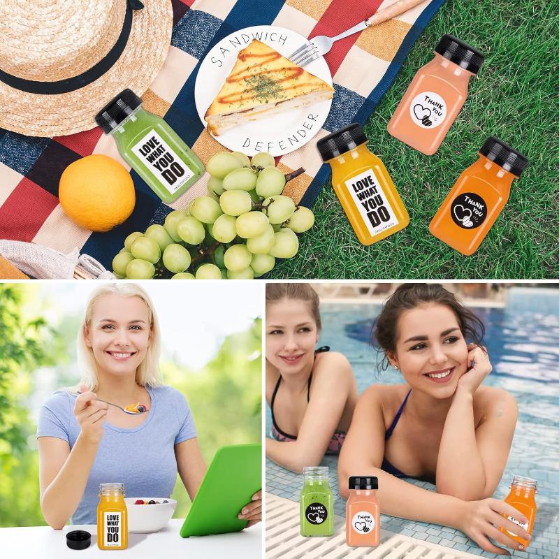 Контейнер для напитков 4 шт. Бутылки для сока 120 мл Пустые Прозрачные Бутылки Квадратные Пластиковые для Кофе, Молочного чая с крышкой