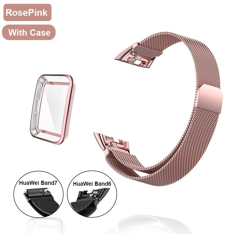 Metal Watch Strap For Huawei Band 6 7 Band Honor 6 Bracelet With TPU Case Screen Protector Soft Film Huawei Magnetic Loop Strap