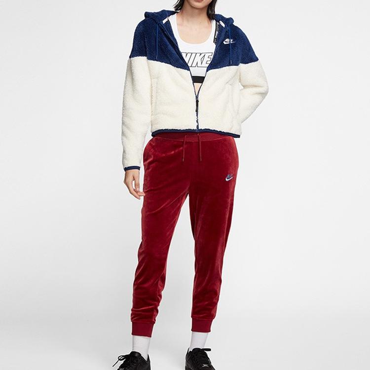 Nike Теплая повседневная плюшевая куртка с капюшоном в стиле колор-блок, женские куртки синего цвета BV5469-492