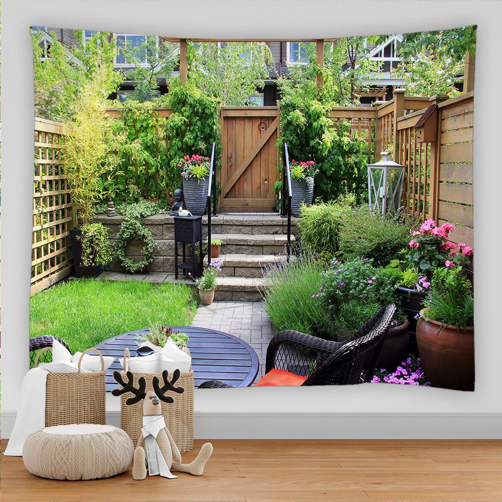 Гобелен Идиллический садовый пейзаж Гобелен Настенный декор для спальни Настенный домашний декор