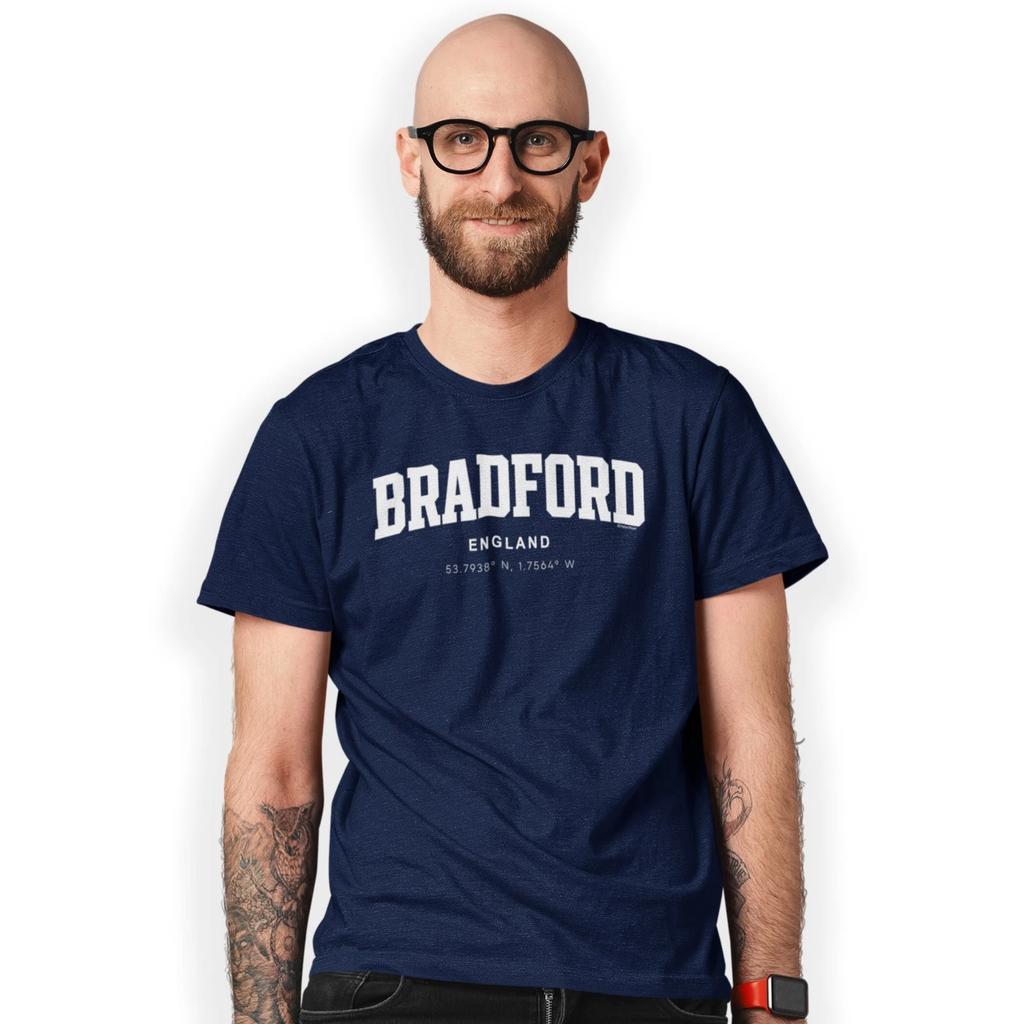 Футболка с принтом в стиле Bradford Varsity и координатами, ручная печать, размеры S - 5XL
