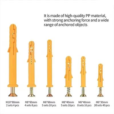 Набор из 88 шт. дюбелей и шурупов для гипсокартона M6/8/10 оцинкованные шурупы с плоской головкой для деревообработки и распорные дюбели