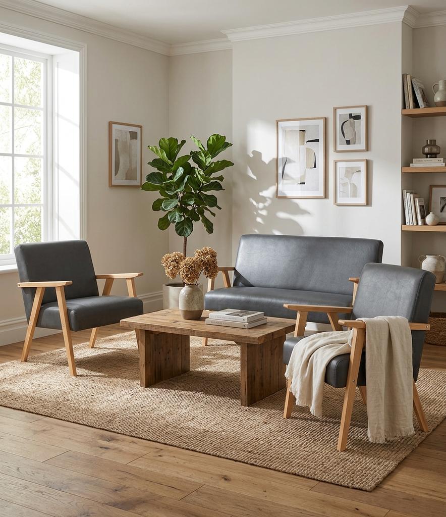 Wohnlandschaft Set 2er-Sofa und 2 Sessel Soler im Retro Vintage Stil, Kunstleder, Wellenfedern, Family Meble