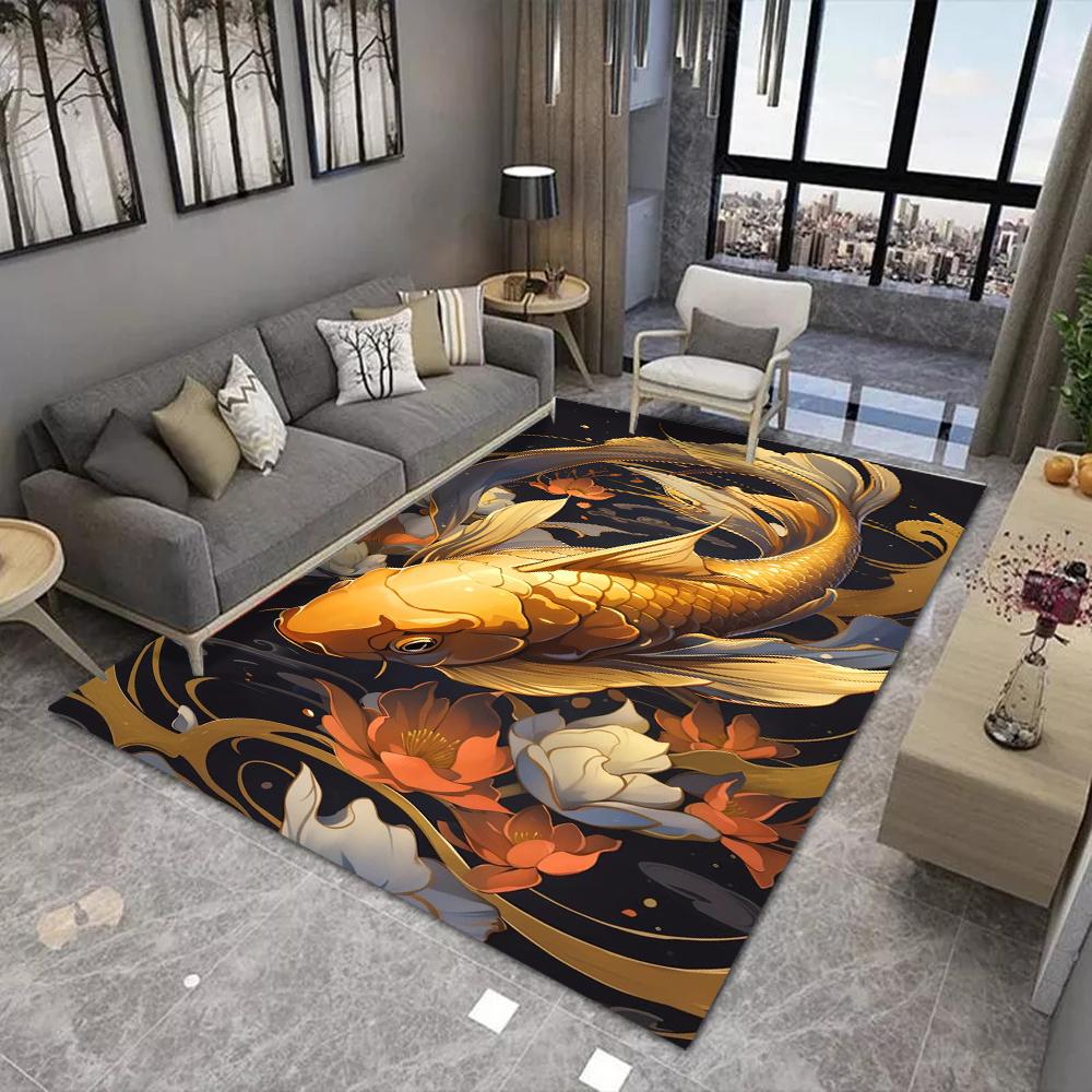 Японский ковер с кои, красный, белый, ковер с цветущей сакурой, восточный коврик, нескользящий, мягкий, украшение для дома, гостиная, прочный напольный коврик