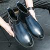 Ботинки из кожи с круглым носком в британском стиле, мужские модные повседневные ботинки с высоким верхом, на пряжке, слипоны, на толстой подошве