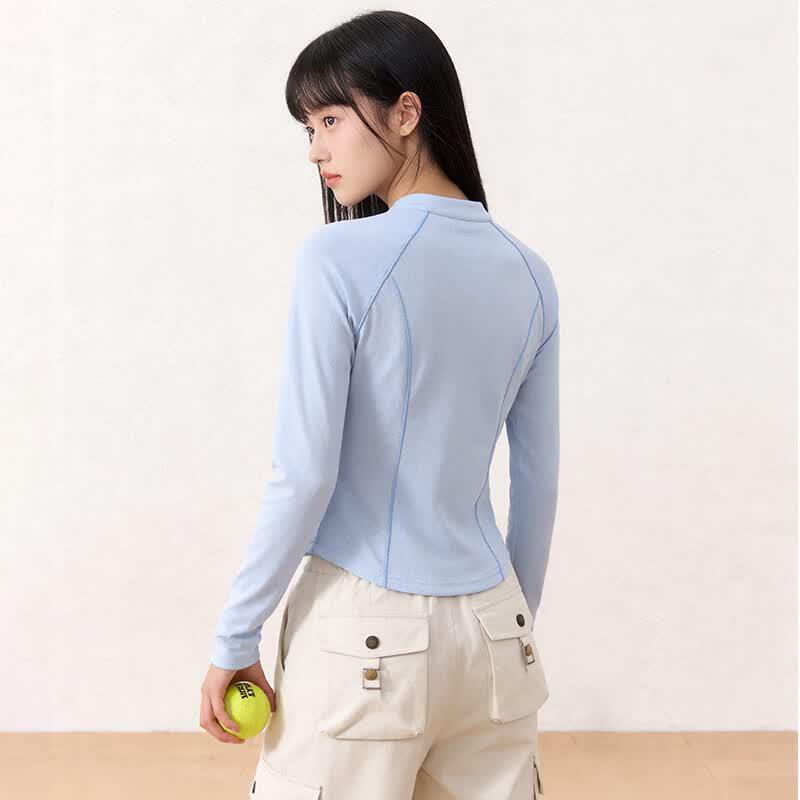 Женская спортивная футболка SPAO с быстрой сушкой, с молнией до середины, воротником-стойкой, длинным рукавом