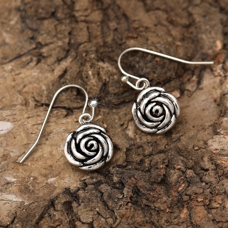 Xiaomi Huitan Rose Design Silver Color Drop Earrings for Women Vintage Elegant Party Daily Trendy Versatile Antique Lady Metal Jewelry