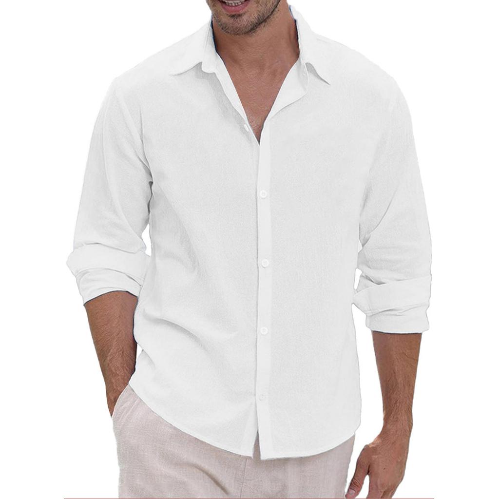 Men's Hawaii  Summer New Loose Solid Long Sleeve Shirt Cardigan Beach Shirt