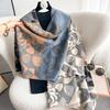 Splicing Large Flower Imitation Cashmere Scarf Women's Fashion Warm Versatile Scarf Autumn and Winter Thickened High-end Drape