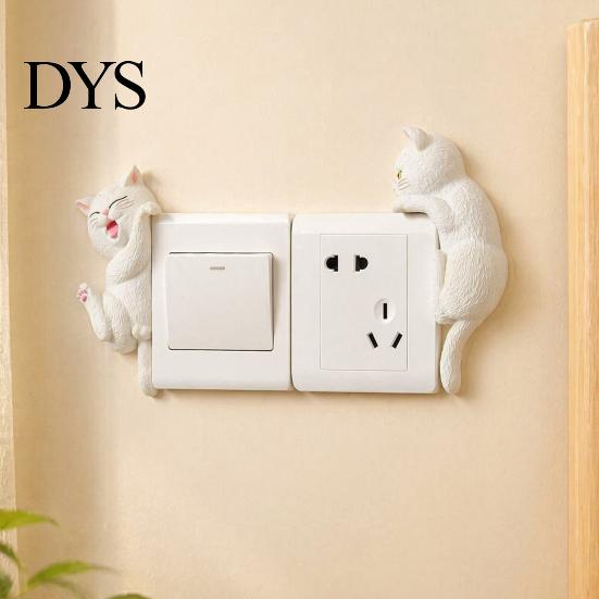 Cartoon Cat Switch Shield 3D Light Sticker, Decorative Resin Wall Plate Cover, Cute Animal Child Safe Cover Stickers, Peel And Stick decorations