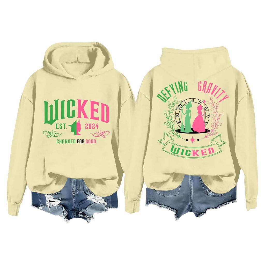 Женская модная повседневная кофта с длинными рукавами и принтом ведьмы с капюшоном