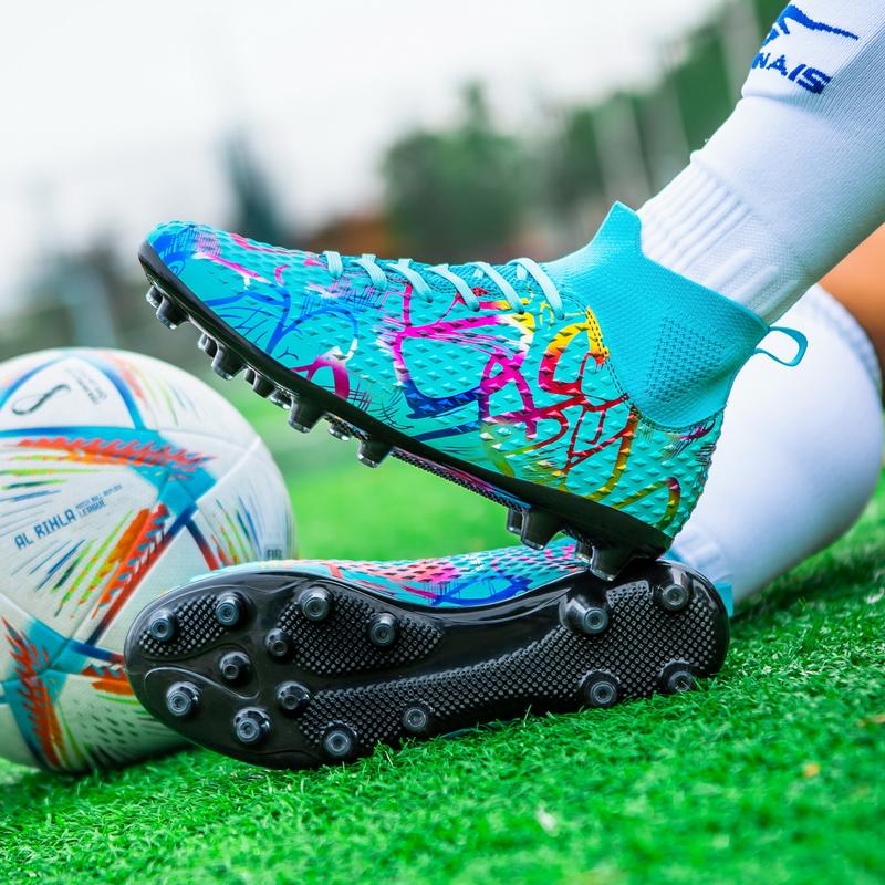 Unisex Football Boots Men's High -top Elastic Socks Mouth Leather Art Lawn Long Nail Football Shoes Children Big Size Football Boots