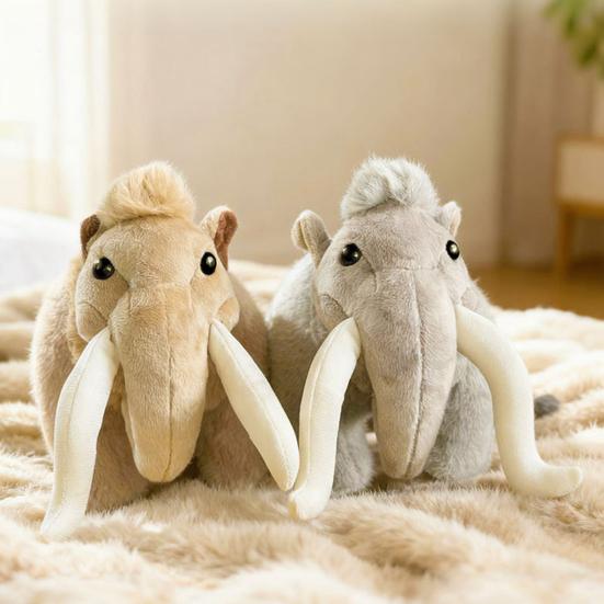 Плюшевая игрушка Шерстистый мамонт Реалистичное пушистое чучело животного с длинными бивнями Милый уродливо-милый слон