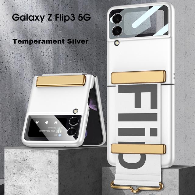 Чехол для Z Flip3 с ремешком для камеры, защитный чехол для стекла для Samsung Galaxy Z Flip3 5g, чехол-браслет, пластиковая задняя крышка для ПК