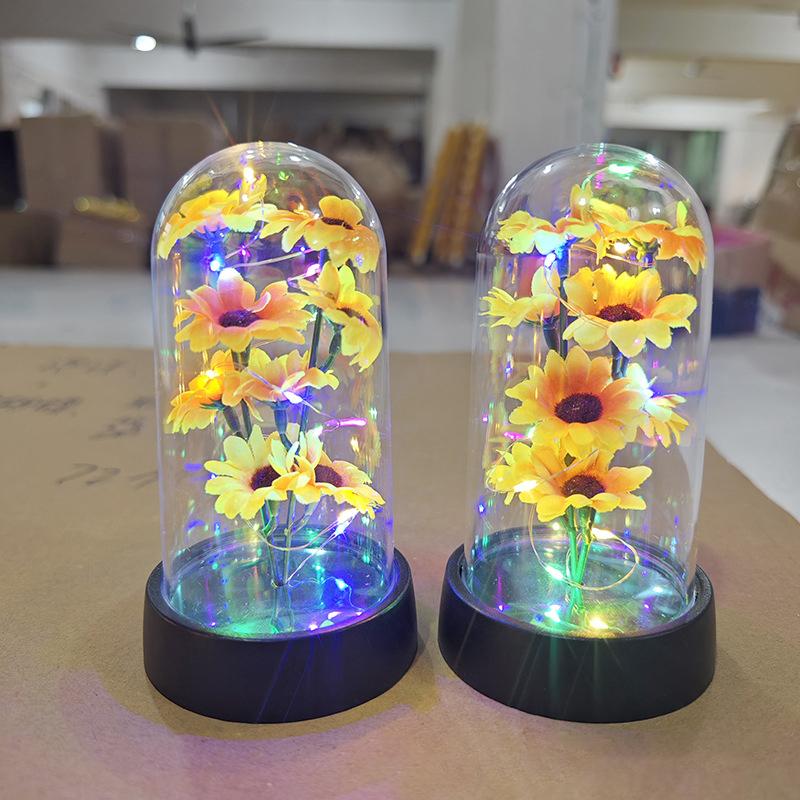 Sunflower Night Light Eternal Flower Glass Cover Lamp Shade Eternal Rose Led Light Foil Flower Creative Desktop Decor