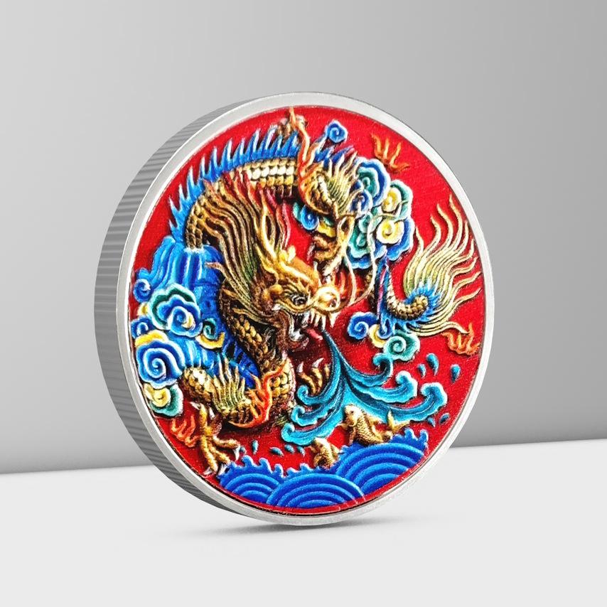 Chinese Dragon Zodiac Painted Metal Coin Badge Creative Souvenirs Creative Coins Fashion Toy Ornaments