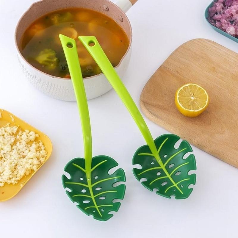 Green Leaf Spoon 2Pcs, Kitchen Noodle Spoon Filter for Spaghetti Dumpling