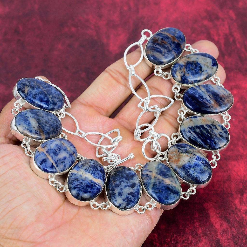 Удивительное ожерелье из стерлингового серебра 925 пробы с содалитом, регулируемое ожерелье-цепочка, подарок для женщин, ювелирное ожерелье ручной работы с драгоценными камнями