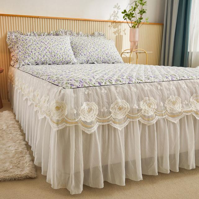 Корейское кружевное покрывало King Size 200x220, хлопковое покрывало с принтом пыли и оборками, двойная стеганая простыня с 2 подушками