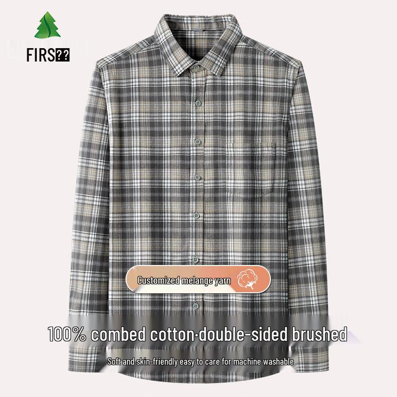 Мужская хлопковая клетчатая рубашка Shanshan с флисовой подкладкой, с длинным рукавом