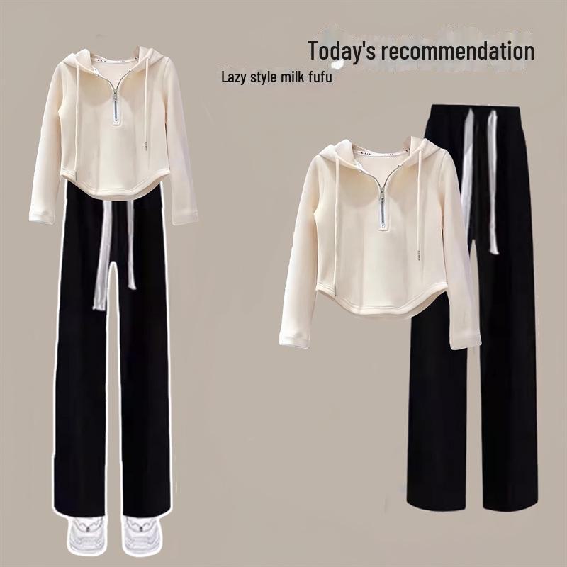 Корейский свободный осенний костюм-двойка для девочек: Однотонный свитер и брюки