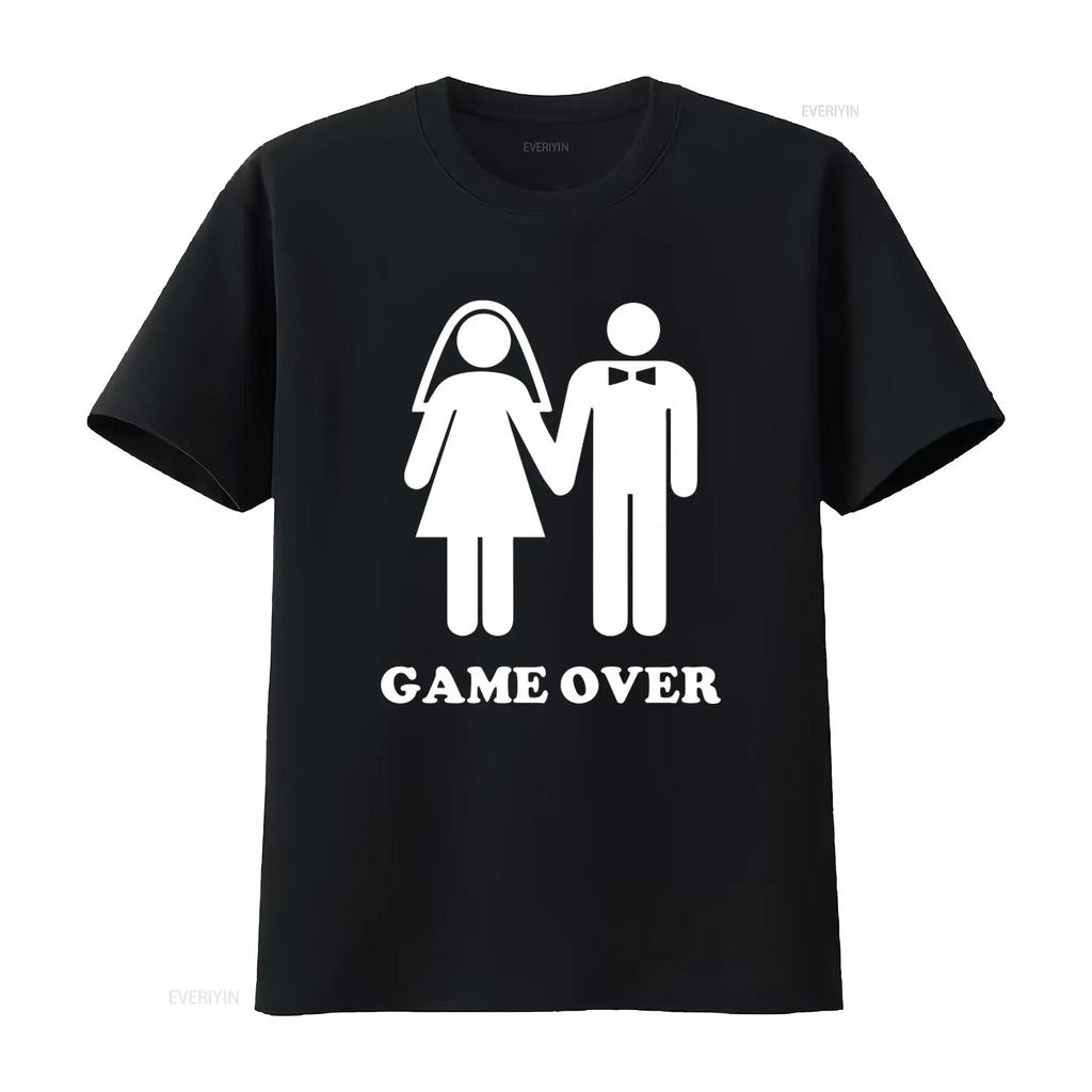 Смешной дизайн Game Over Мужская вечеринка холостяков Мужчины Свадьба Жених Футболка винтажная Стирка дизайнерская одежда Удобная с принтом Повседневная