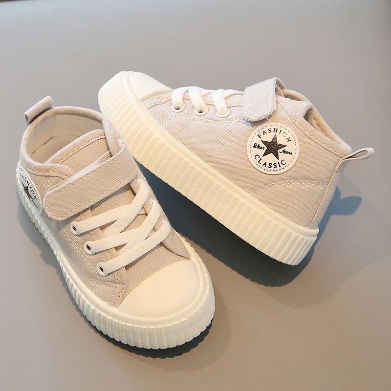 Детские парусиновые кеды с высоким верхом 2025 весна и осень новые повседневные туфли для мальчиков нескользящие туфли на платформе для девочек мягкая подошва детская обувь список