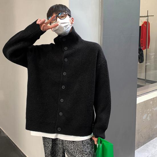 Осень-зима мужской свитер кардиган высокий воротник защита шеи трикотаж толстый эластичный
