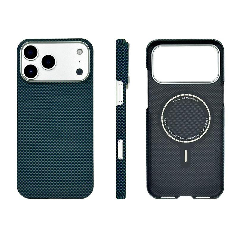 Ультратонкий настоящий чехол из арамидного волокна Kevlar Carbon Fiber для iPhone 17 Air Pro Max с магнитной зарядкой MagSafe, противоударная защитная крышка