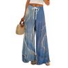 Женские летние брюки-палаццо в стиле бохо с высокой талией, широкие повседневные брюки с цветочным принтом и карманами