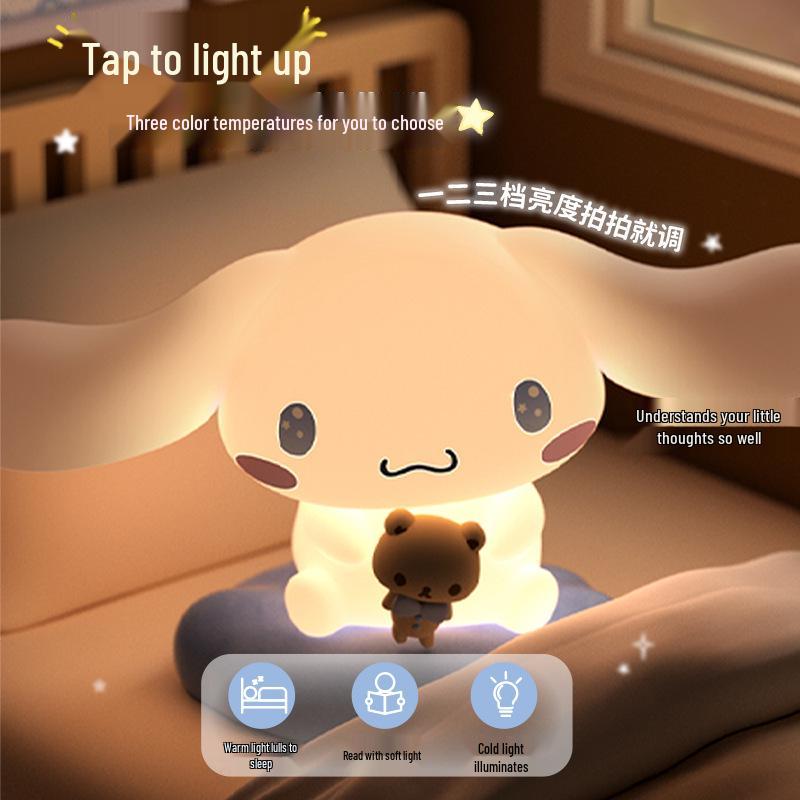 Sanrio Big-Eared Dog Night Light: Rechargeable Bedside Sleep-Aid Lamp & Pat Light Ornament