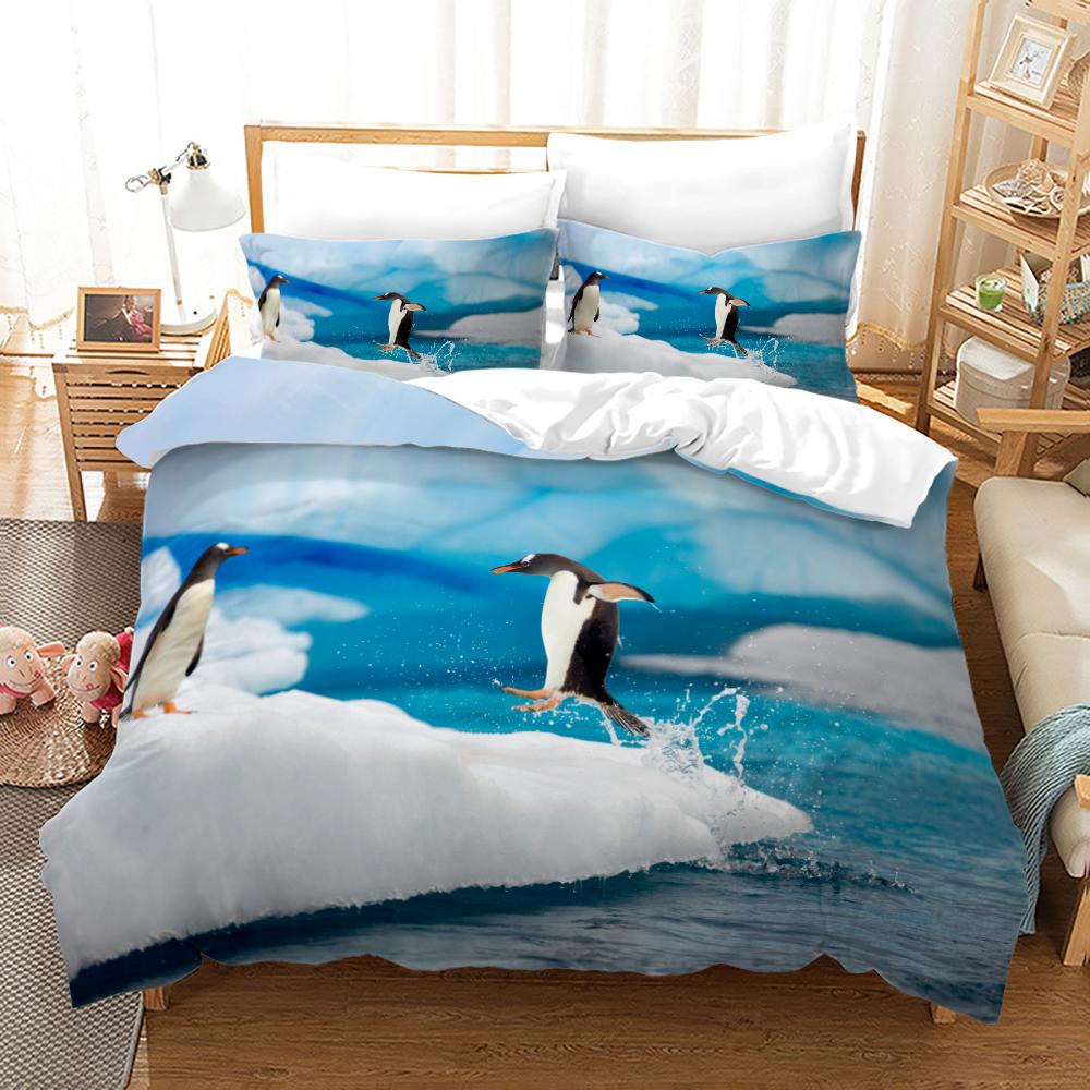 Comforter Antarctic Penguins For Kid Girl Boy Cute Animals Polyester Comforter Black White Print King Size