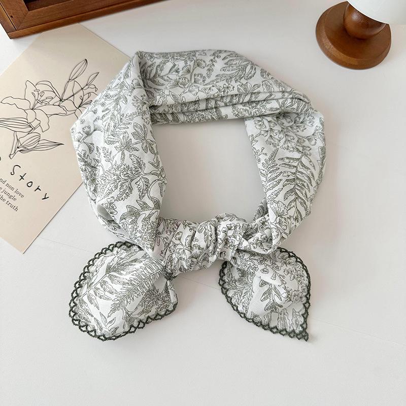 70% Cotton Linen Small Square Silk Scarf - Korean Style Floral Design for Versatile Neckwear and Decorative Use