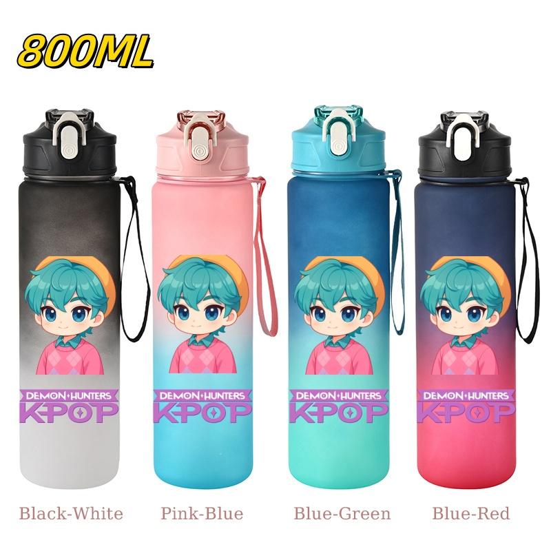 800ML KPop Demon Hunters Gradient Cartoon Pattern Big Capacity Straw Water Cup Outdoor Portable Sports Drink Bottles Travel Mug