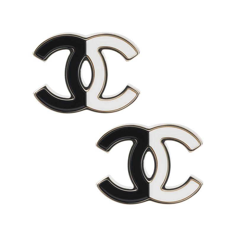 Chanel Модный тренд Универсальные серьги-гвоздики из сплава Женские Черно-белая цветовая комбинация