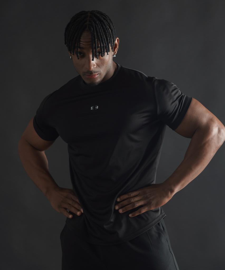 PHERMENON Muscle Fit Quick-Dry Logo Short Sleeve - Black