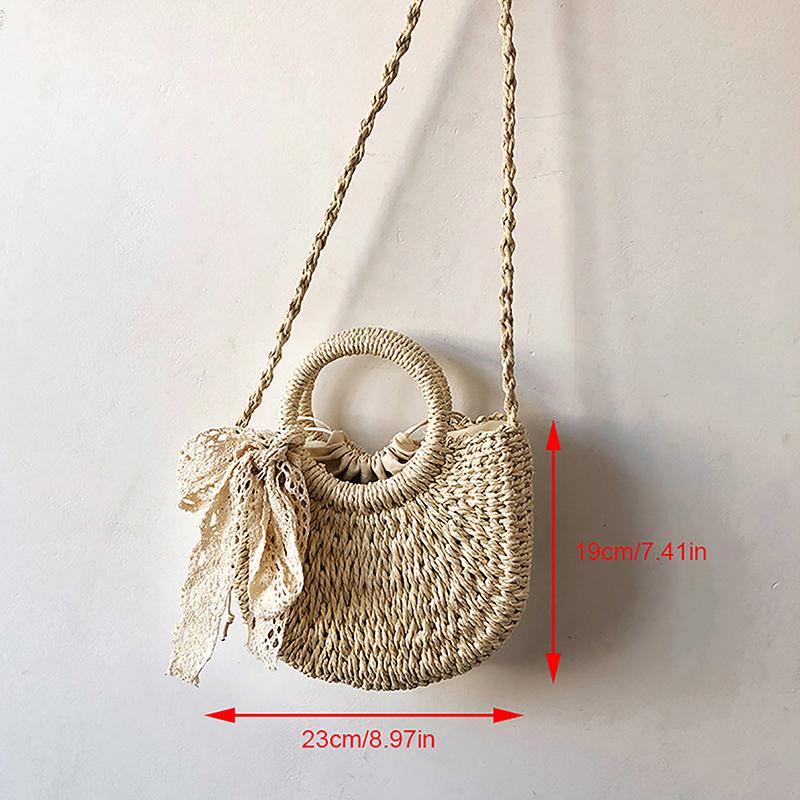 Handmade Half-Round Rattan Woven Straw Bag Summer Women Messenger Crossbody Bags Girls Small Beach Handbag