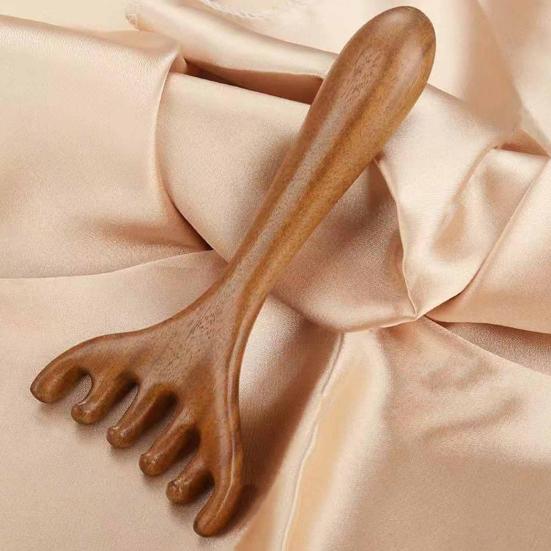 Шестизубый меридиональный массажный гребень с длинной ручкой, сандаловое дерево, массажер для кожи головы, оленьи рога, широкий зуб, массаж тела, скраб для тела Гуаша