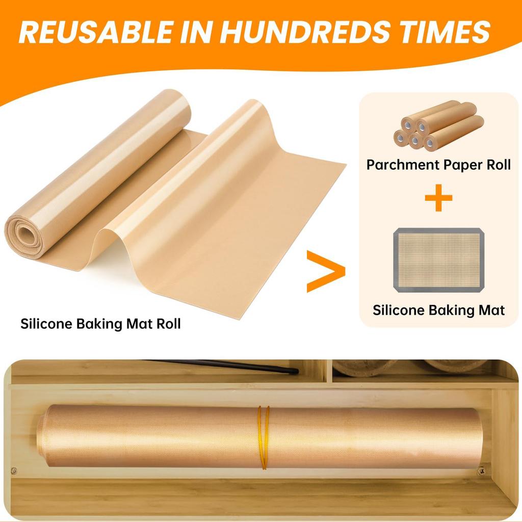 Large Silicone Baking Mat Roll, Can Be Cut Reusable Oven Sheet Liners for Cookie Bread, Non-stick Non Slip Dough Rolling Pastry