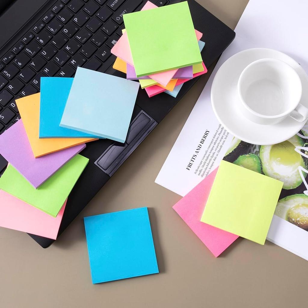 (16 Pads) Sticky Notes 3x3 inches Post It Notes Pads. 8 Bright Color Recyclable Self-Stick Notes. Easy to Stick for Office School Home