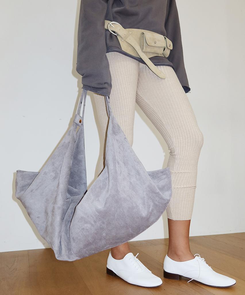 M.M.M Studded Suede Shoulder Bag_Grey