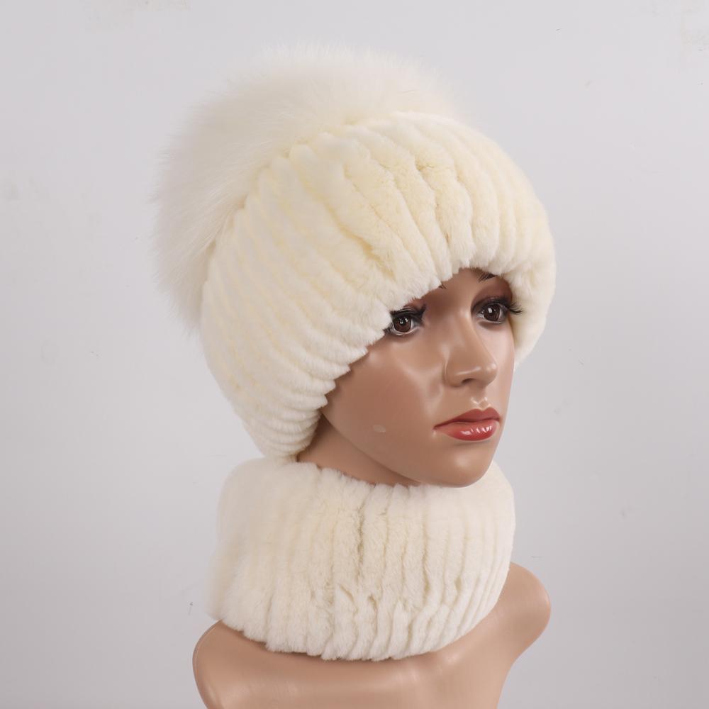 Новая женская зимняя роскошная шапка из натурального меха кролика рекс, шарф, 2 шт., вязаная шапка из меха кролика рекс, шапка из натурального лисьего меха, шарфы, комплекты