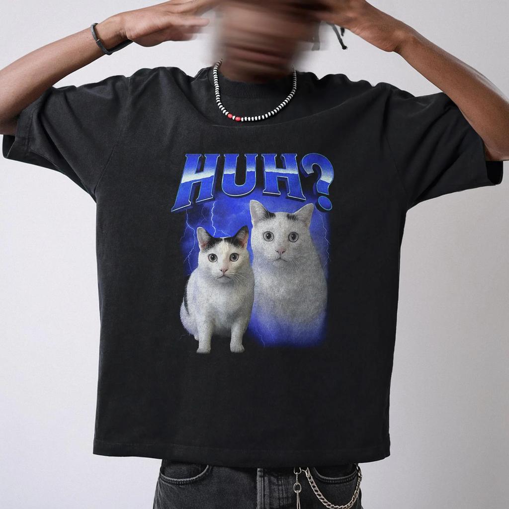 HUH Funny Cat Meme TShirt Dank Humor Tee Summer Mens and Womens Loose and Breathable Tshirt Top