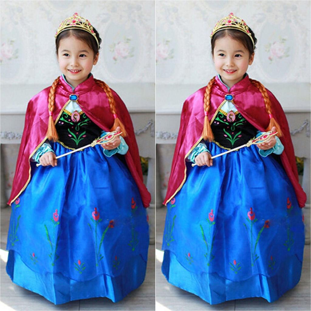 Girls Kids Elsa Fancy Dress Costume Princess Anna Party Dresses Cosplay Outfits