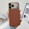 Роскошный Однотонный Кожаный PC Чехол с Покрытием для Телефона iPhone 17 16 15 14 13 Pro Max Защита Камеры Всего Объектива Ударопрочная Задняя Крышка