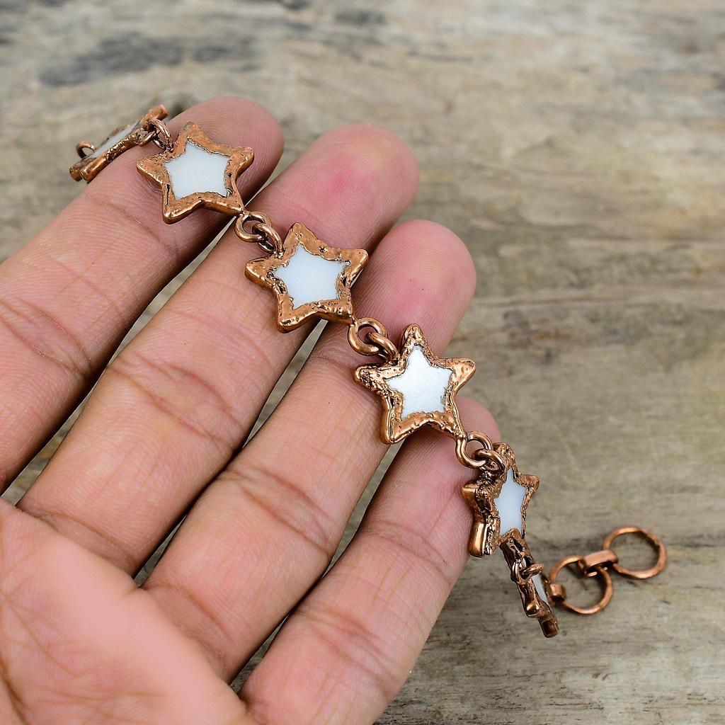 Браслет из перламутра, гальванический медный браслет, регулируемый браслет-цепочка, гальванические ювелирные изделия, браслет из настоящего драгоценного камня, браслет со звездой